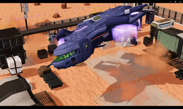 Mars Tactics dropship showing transport vehicles and aerial support